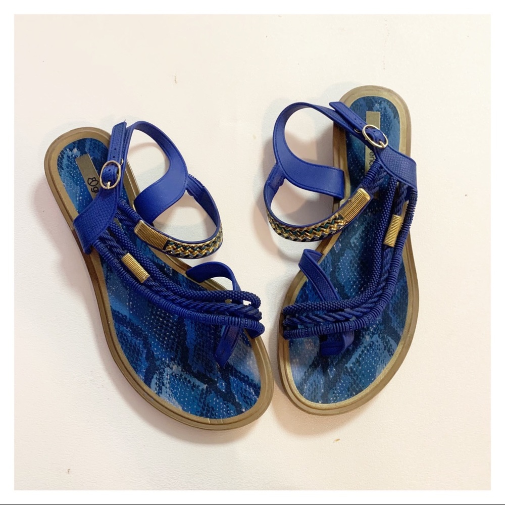 2 for $30 Grendha Snake Print Blue Jeweled Sandals  Size 7
